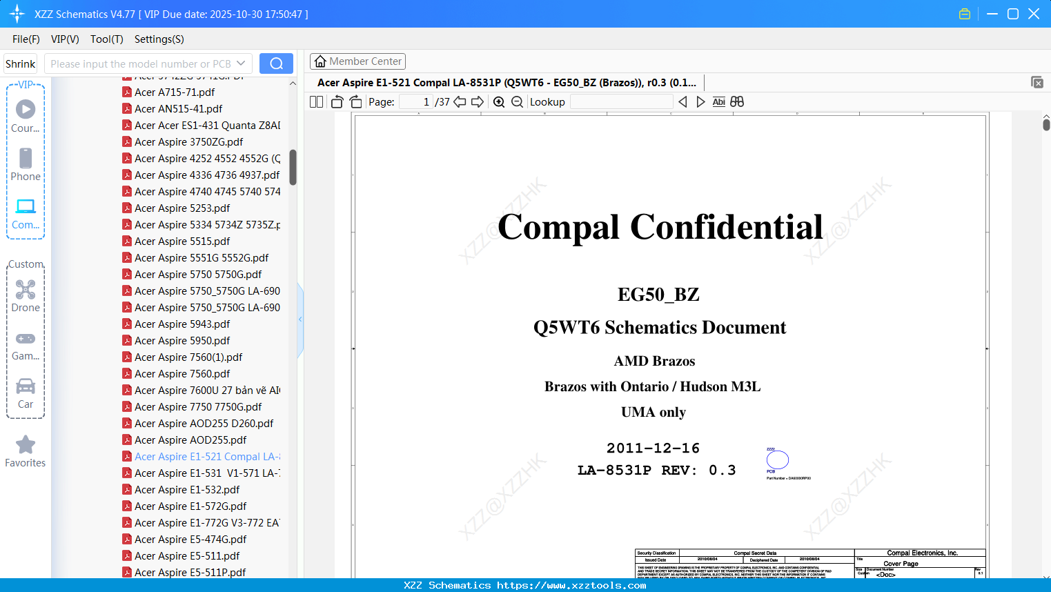 Laptop Acer Aspire E1-521 Compal LA-8531P (Q5WT6 - EG50_BZ (Brazos)), R0.3 (0.1)
